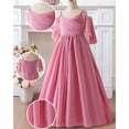 thumbnail image 6 of Bobifish Toddler Girls Bridesmaid Dress Elegant Cold Shoulder V Neck Solid Chiffon Sleeveless Formal Events Kids Girls Dresss, 6 of 9