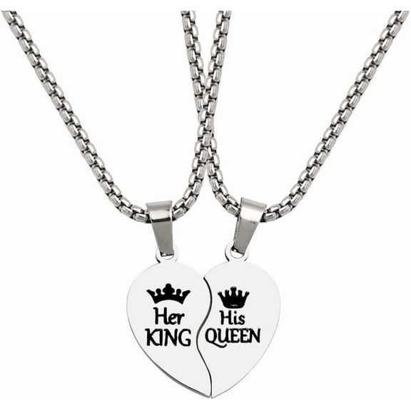 Yoqb Couple Necklaces for Him Her Boyfriend Girlfriend Anniversary Birthday Gifts for Husband Wife His Queen Her King Necklace for Couples Gifts for Fiance FianceeA108