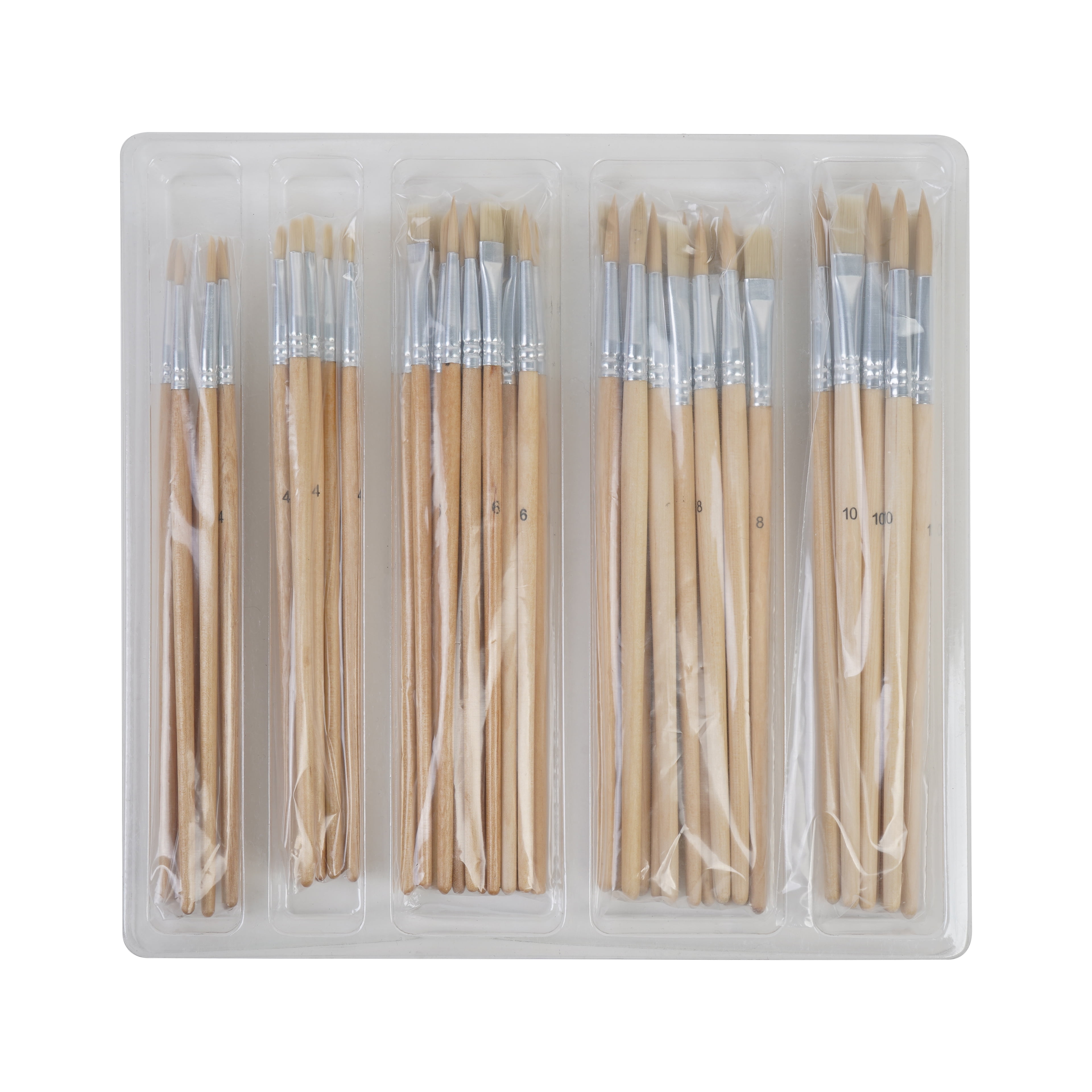 Assorted Classroom Brushes by Artist's Loft - Synthetic Bristles - Round & Flat Tips - Durable Birch Wood Handles – Ideal for Students - Classrooms & Group Art Projects - 12 Pack