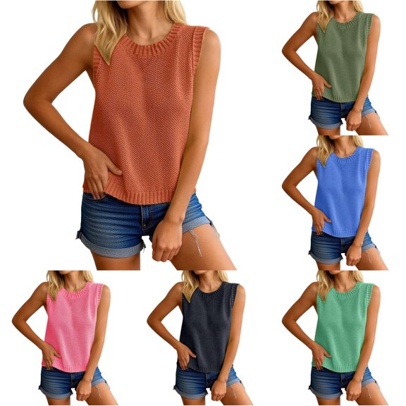 HAYIMI Women Backless Tie Up Sweater Vest Sleeveless Crewneck Knit Crop Tops Open Back Crochet Pullover Tank Tops Summer Solid Color Cozy Camisole