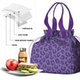 thumbnail image 4 of Purple Leopard Print Drawstring Lunch Bag Women - Drawstring Lunch Bag Insulated for Work Office - Stain-Resistant Large Lunchbags for Women with Multi-Pockets, 4 of 6