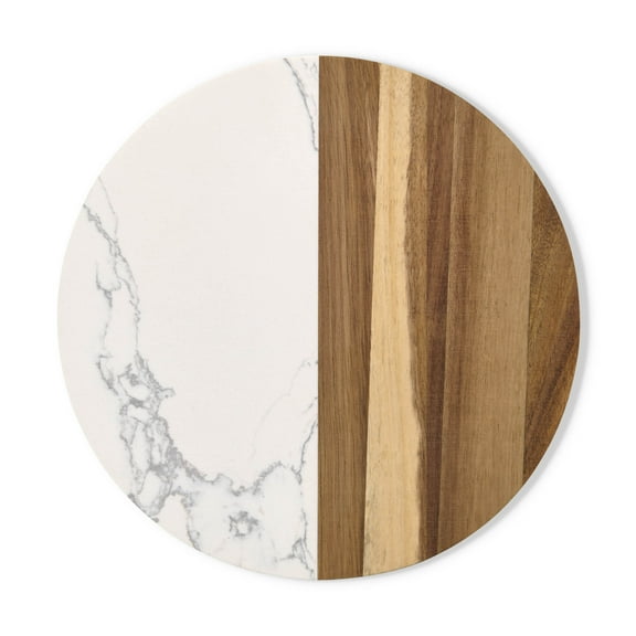 Maison du Fromage Charcuterie Cheese Board, Cultured Marble and Wood, Round, 9.85 x 9.85 x 0.5-Inches