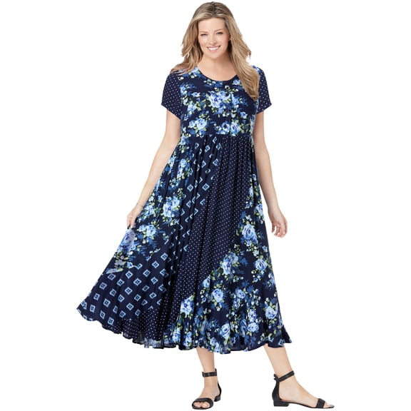 Woman Within Plus Size Mixed Print Maxi Dress