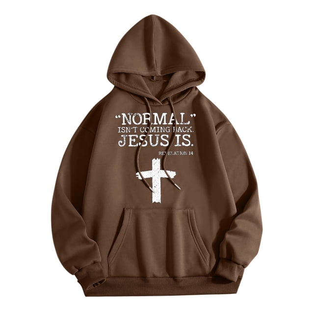 EHQJNJ Sweat à Capuche Homme Normal Isn Retour Jésus Est Homme Femme Lettre Graphique Imprimé Col Rond Manches Longues Chandail en Molleton Hauts Chandails en Molleton Homme Graphique Drôle Léger Sweat à Capuche Homme Entraînement