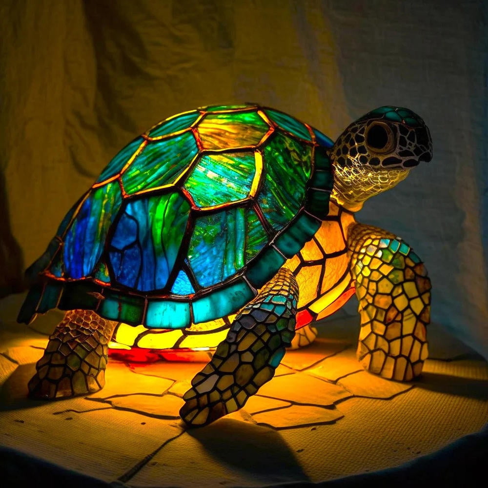 Angfeng Stained Resin Animal Night Light Resin Stained Glass Bedside Light Home Ornament(Dragon)