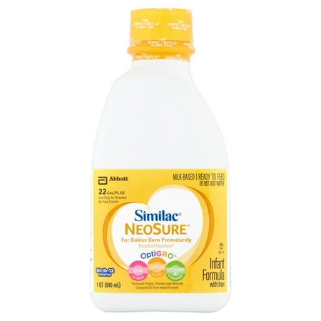 Similac Neosure à base de lait pour nourrissons avec fer naissance 12 Mois 1qt - Paquet de 6