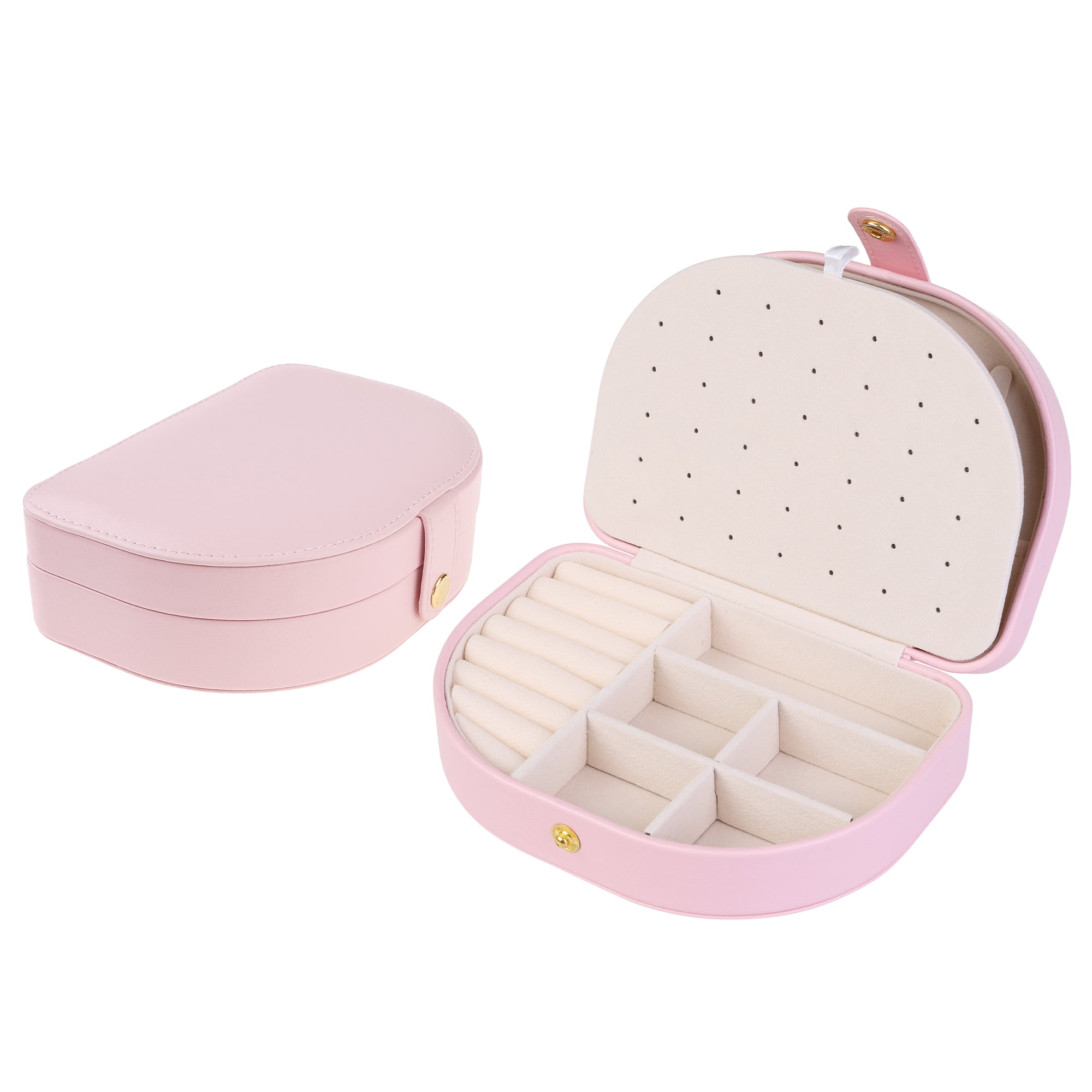 Unique Bargains Jewelry Box Small Portable PU Leather Seashell-Shaped Jewelry Case Pink