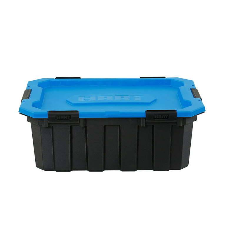 Hart 24 Gallon Weatherproof Latching Heavy Duty Storage Bin, Black Base/Blue Lid