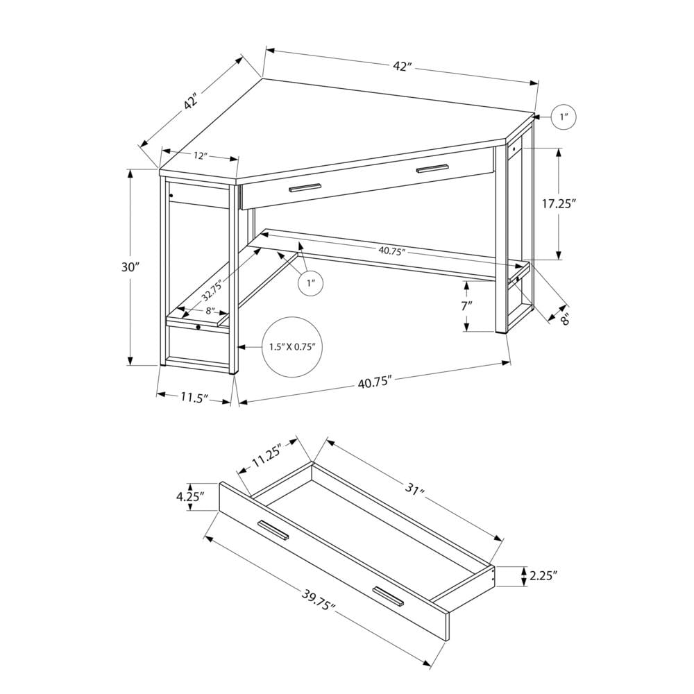 Computer Desk Home Office Corner 42"L Work Laptop Metal Black