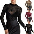 thumbnail image 2 of ShiShine Womens Mesh Long Sleeve Tops Mock Neck Going Out See Through Shirts Sexy Sheer Blouses Clubwear, 2 of 5