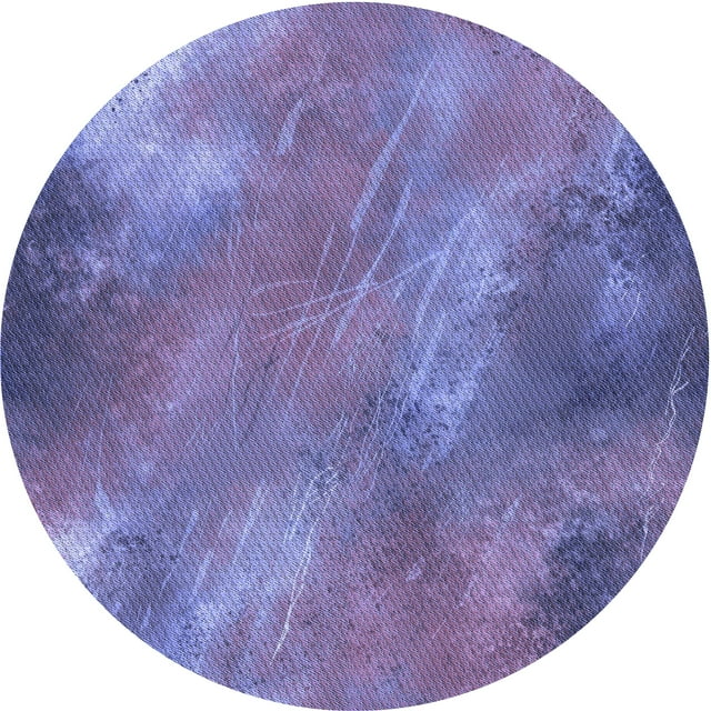 Ahgly Company Tapis d'Intérieur Rond Lavable en Machine Bleu Ardoise Transitionnel, 3 Pieds Rond