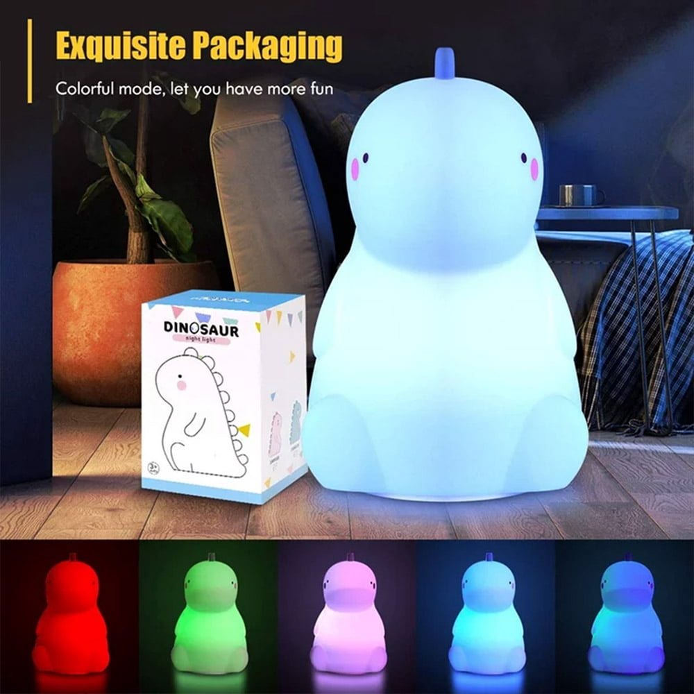 LNGOOR Dinosaur Night Light for Kids, LED Nursery Lamp for Toddler's Room, Cute Color Changing Silicone Baby Night Light with Touch Sensor, Dinosaur Gifts for Boys Girls(Pink)