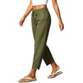 thumbnail image 4 of LEAVINGSUO Linen Pants for Women Summer Casual Drawstring Elastic Waist Pant Loose Wide Leg Button Trousers With Pockets Army Green XXXL, 4 of 8