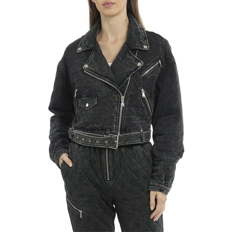 Avec Les Filles Women s Quilted French Terry Biker Jacket
