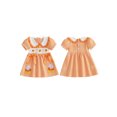 thumbnail image 2 of RUINIXCW Toddler Baby Girl Halloween Dress Outfit Little Baby Girls Summer Fall Smocked Dress Clothes Funny Ghost Candy Corn Embroidery  Doll Collar Short Sleeve Gingham Plaid Dress, 2 of 9
