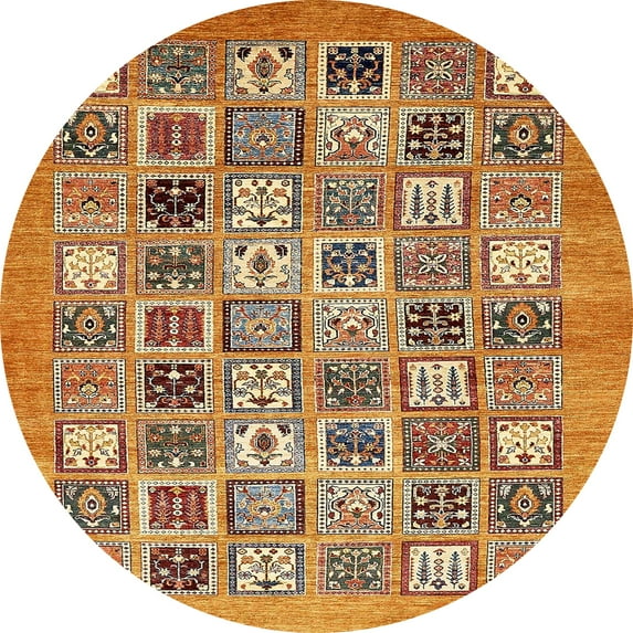 Ahgly Company Indoor Round Abstract Yellow Orange Abstract Area Rugs, 8' Round