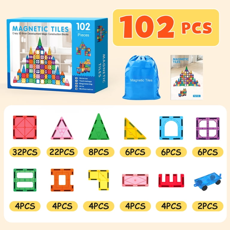 IYHN Magnetic Tiles Super Player Set, 102 Pieces photo 6