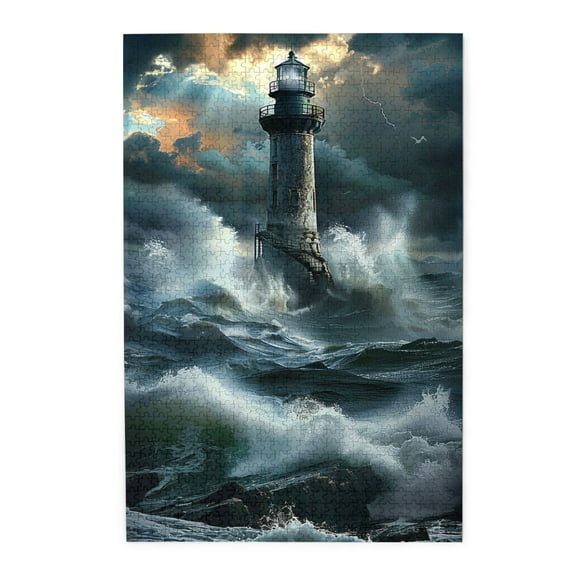 1000 pcs Lighthouse in the Storm Wooden puzzles for adults 1000 pieces,Unique Artwork for Adults,Stress relieving pleasure,Classic Lighthouse in the Storm Puzzle 1000 Piece,Challenging Brain Exercise