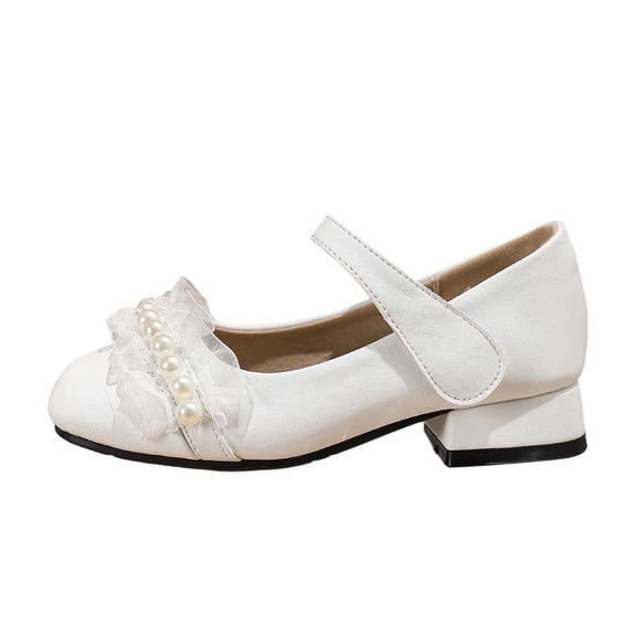 JIAHONG Little Child Dress Shoes Low Heels Pumps Princess Mary Jane with Pearl and Bow for Wedding Party (Toddler/Little/Big Kids)