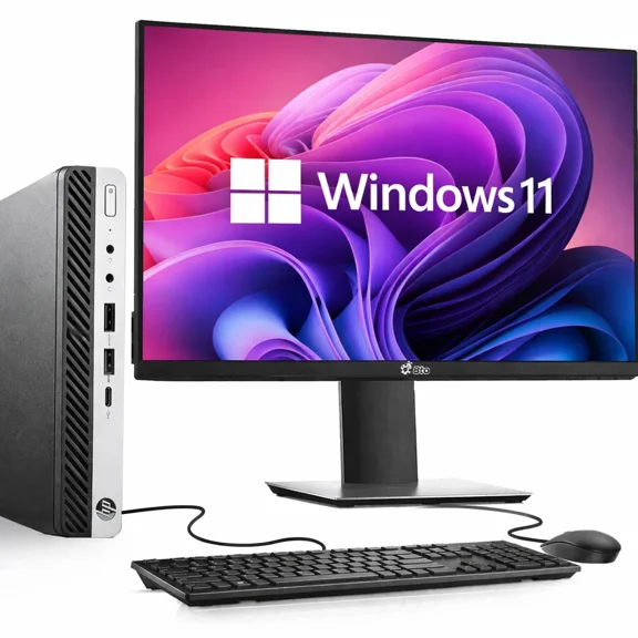 Restored HP 800 G5 Mini Desktop Computer PC, Intel Core i7-9700T 9th Gen, 16GB DDR4 RAM, 512GB SSD, 24" Monitor, Windows 11 Pro, Built-in Wi-Fi, Wireless Keyboard & Mouse