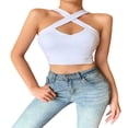 thumbnail image 2 of Women Solid Color Vest  Cross Hanging Neck Short Camisole Hollow Slim, 2 of 6