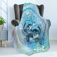 thumbnail image 4 of Japanese Soft Flannel Fleece Throw Blanket, Soul Mate Oriental Exotic Fishes on Gradient Round Framed Sea Illustration, Cozy Plush for Indoor and Outdoor Use, 70" x 90", Blue Lilac, by Ambesonne, 4 of 5