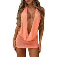 thumbnail image 2 of Women'S Backless Knitted Dress Deep V Neck Tie Mini Dress Summer Club Wear Y2K Slim Fit Dress Orange Red S, 2 of 9