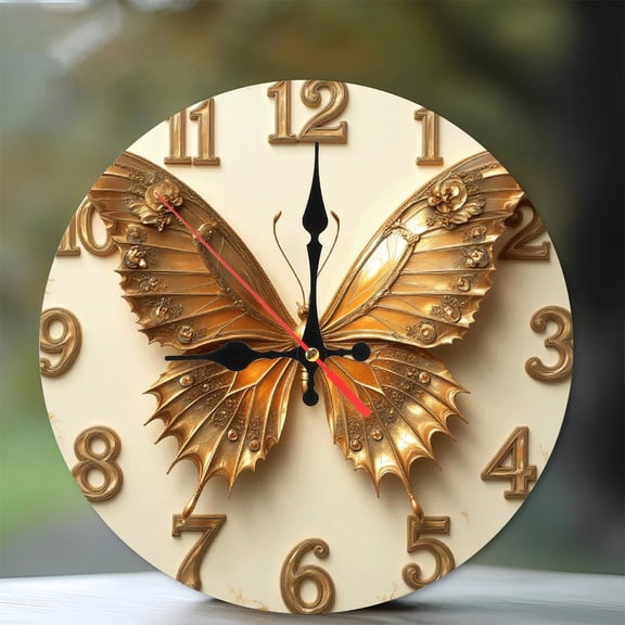 Butterfly Wall Clock Decorative Home Art Piece 10-Inch Silent Wooden Wall Clock, Battery Operated (AA Batteries Not Included), Artistic Home Decor