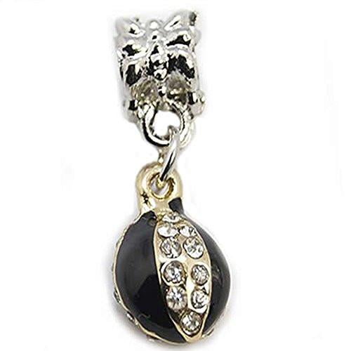 Lady Bug Design with Black Enamel Charm European Bead Compatible for Most European Snake Chain Bracelet