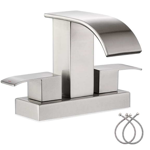 Waterfall Bathroom Faucet - 2 Handle 4 Inch Centerset Faucet for Lavatory Bathroom Sink, with cUPC Faucet Supply Line Hoses for Bathroom Restroom Vanity Lavatory, Brushed Nickel
