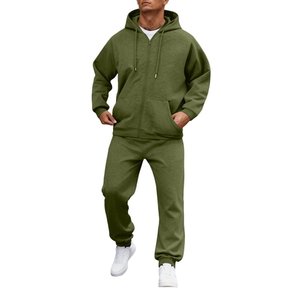 HKYNLAG Men's Tracksuits Sweatsuits for Men Pullover Hooded Sports Sweat Track Suits 2 Piece Casual Athletic Jogging Warm Up Full Zip Sets Long Sleeve Trousers Army Green L