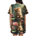 thumbnail image 6 of Uemuo Cute Kitten Water Lilies Pattern Women's Short-Sleeved Pajama, Button-Front Loungewear, 2-Piece Summer Sleepwear, Elastic Drawstring Shorts-3X-Large, 6 of 7