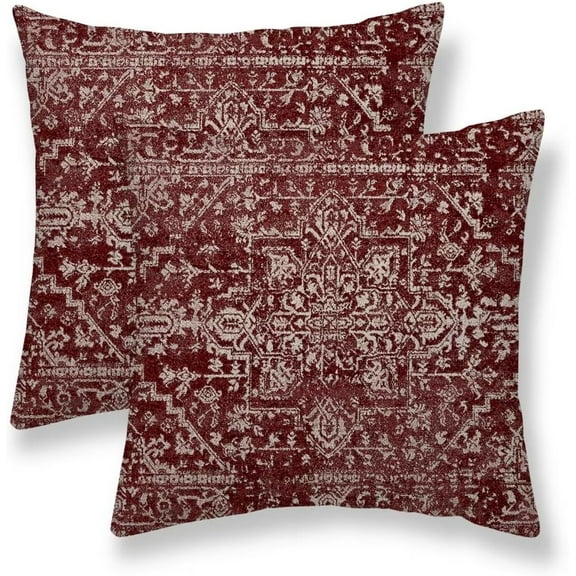 Ryan; Boho Pillow Covers 18x18 Set of 2, Bohemian Burgundy Carpet Pattern Decorative Throw Pillows Ethnic Rustic Farmhouse Cushion Cases Gifts for Couch Sofa Outdoor Decor