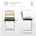 thumbnail image 4 of Zesthouse Rattan Counter Height Bar Stools Set of 2, 25.6″ Faux Leather Counter Height Barstool with Cane Back, Mid Century Modern Bar Chairs for Kitchen Island, Green, 4 of 11