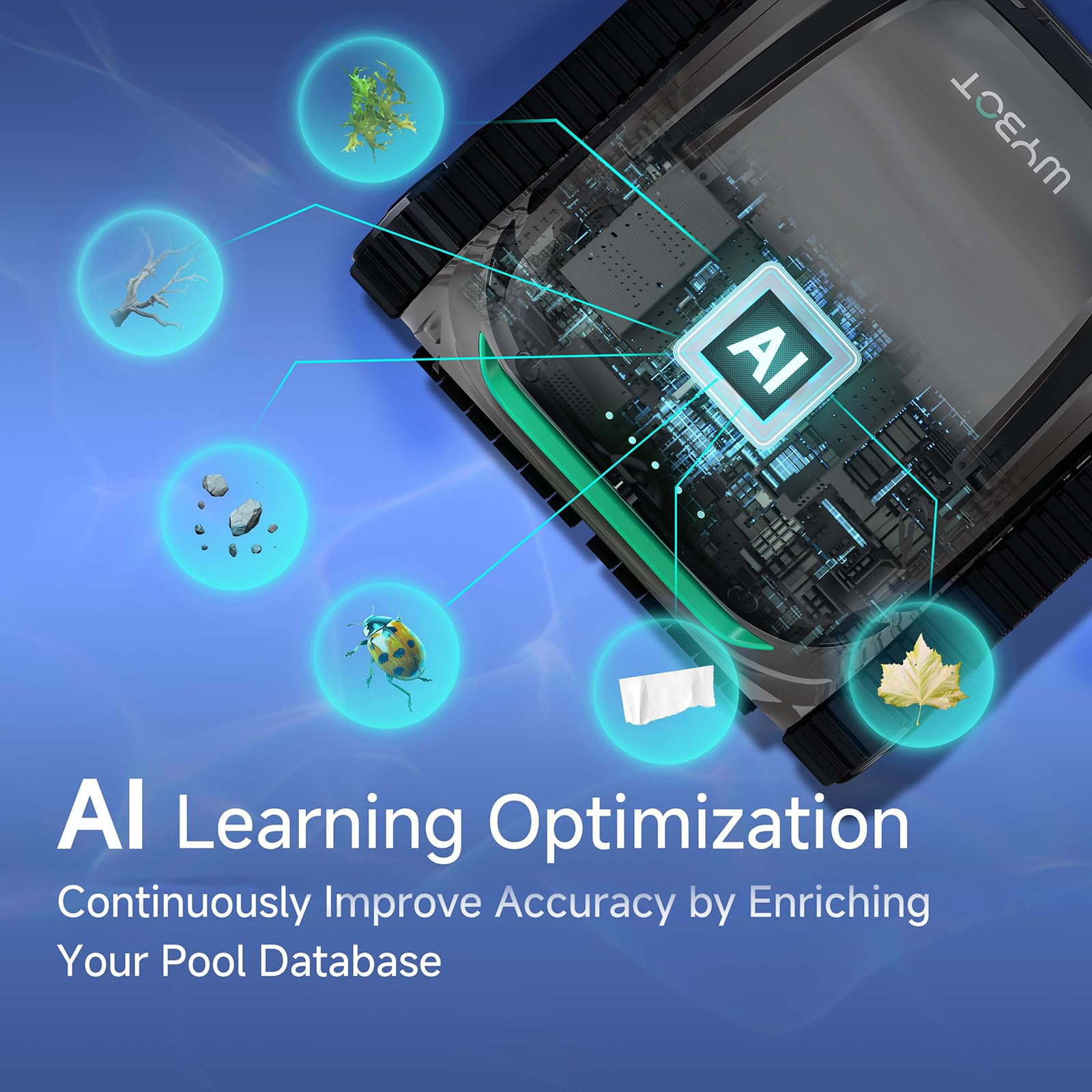 WYBOT S2 Vision Cordless Robotic Pool Cleaner, AI Vision Debris Detection, Brushless Motor, Wall & Waterline Cleaning, App Control, for Inground Pools up to 3229 Sq.Ft, Grey & Green