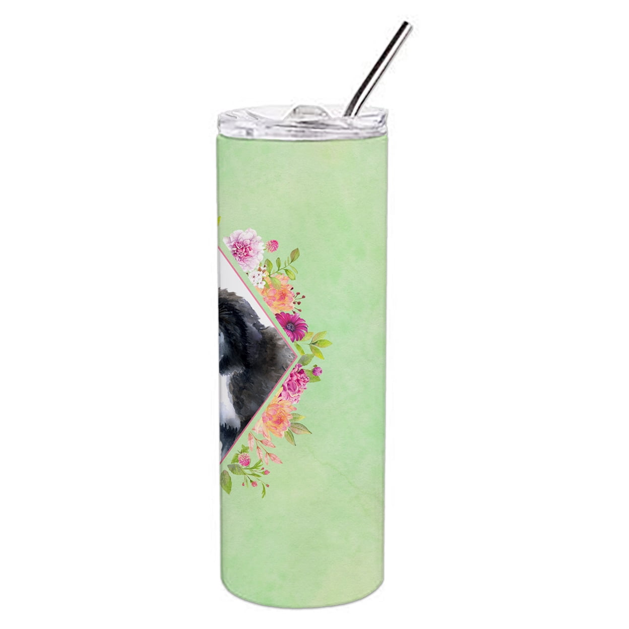Carolines Treasures CK4324TBL20 Newfoundland Puppy Green Flowers Stainless Steel 20 oz Skinny Tumbler 20 oz multicolor