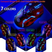 Wireless Gaming Mouse, Rechargeable Wireless Computer Mouse,7-Color LED Light,Ergonomic Mouse with 6 Silent Click Buttons,4 Adjustable 3200 DPI Wireless Mouse for Laptop,PC,Mac,Black