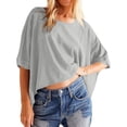 thumbnail image 5 of Women's Sleeve Crewneck T Shirts Loose Casual Summer Tops Comfy Basic Tees, 5 of 5