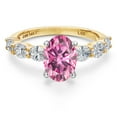 thumbnail image 3 of Gem Stone King 14K Two Tone Gold Pink Moissanite and Lab Grown Diamond Engagement Ring for Women | 2.90 Cttw | Oval 9X7MM | Gemstone Birthstone | Size 6, 3 of 6