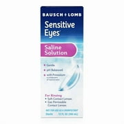 Sensitive Eyes Saline Solution from Bausch & Lomb, for Soft Contact & Gas Permeable Lenses, Saline Solution with Potassium, 12 Fl Oz (355 mL) - 6 Pack