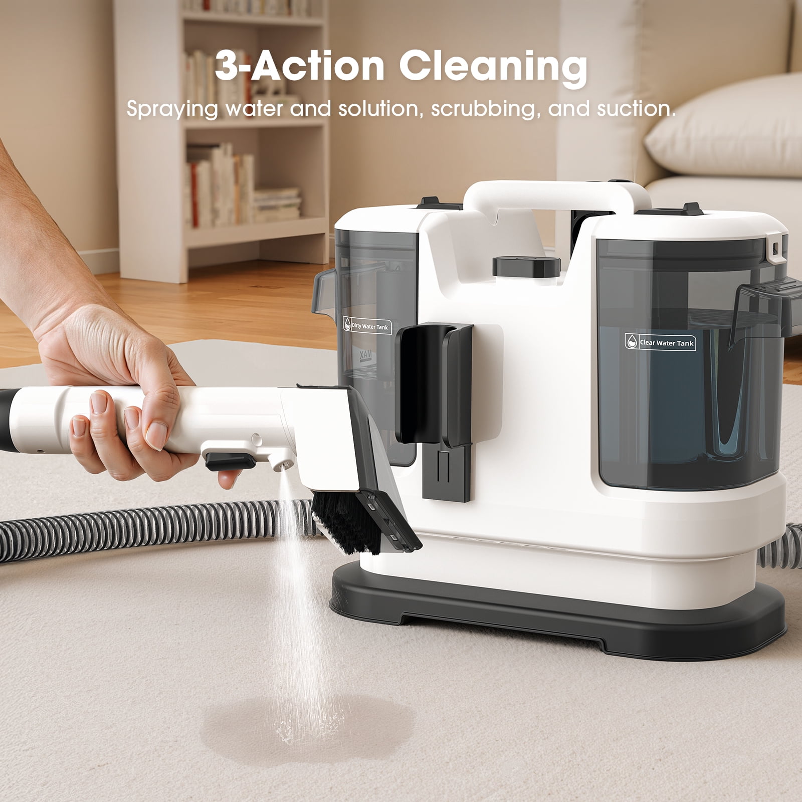 Lubluelu 13500PA Powerful Suction Spot Cleaner Machine, Handheld Upright Vacuum with Multi-Function Tools, Dual Water Tank Design, Space-saving Design, 3-Action Cleaning, for Rugs, Pets, Car Seats, S
