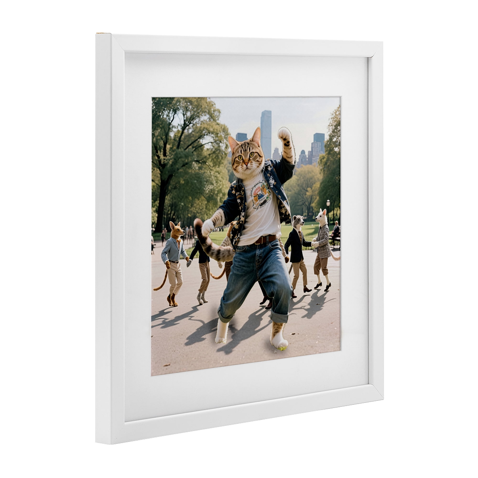 Stupell Industries Stylish Cat Dancing in Park White Framed Print Under Glass, design by CAD Designs