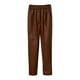 thumbnail image 5 of Pantalones de mujer de cuero sintético con cinturón elástico - Pantalones largos ajustados de color liso con bolsillos, poliéster, S-XXL, 5 of 5