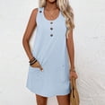 thumbnail image 5 of 2026 Summer Womens Dress 100% Cotton Sleeveless Round Neck Button Front Dress with Pockets, 5 of 9