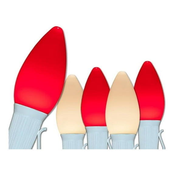 C7 OptiCore LED Outdoor Christmas Lights – Lights for Wedding Heavy Duty Christmas String Lights; White Wire (50 Lights, 50 ft, Red/Warm White Smooth/Opaque)