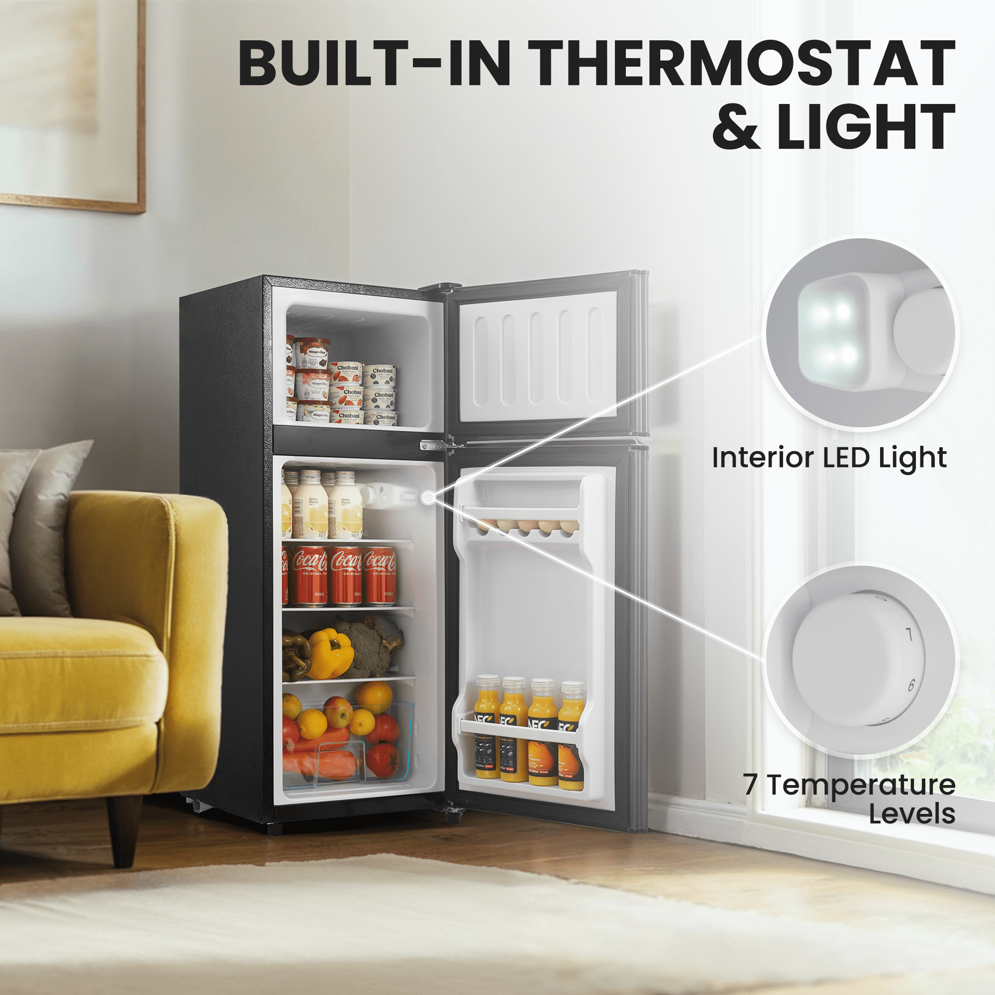 MaxKare 3.6 cu.ft Mini Fridge with Freezer, Perfect for Dorm, Small Spaces, Large Capacity, Energy Efficient- Dark Gray