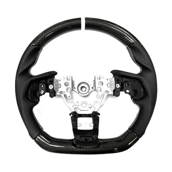 Ikon Motorsports Steering Wheel Compatible With 2022-2025 Subaru WRX Black Carbon Fiber & Perforated Leather Steering Wheel Brushed Kit With White Stitching & Indicator