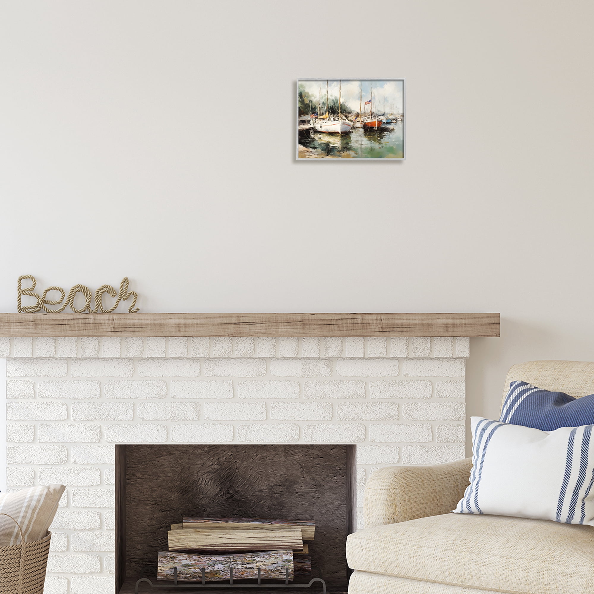 Stupell Industries Americana Boat Harbor Transportation Painting Gray Framed Art Print Wall Art, 14 x 11