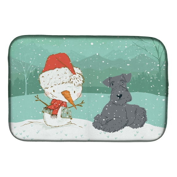 Lakeland Terrier Snowman Christmas Dish Drying Mat