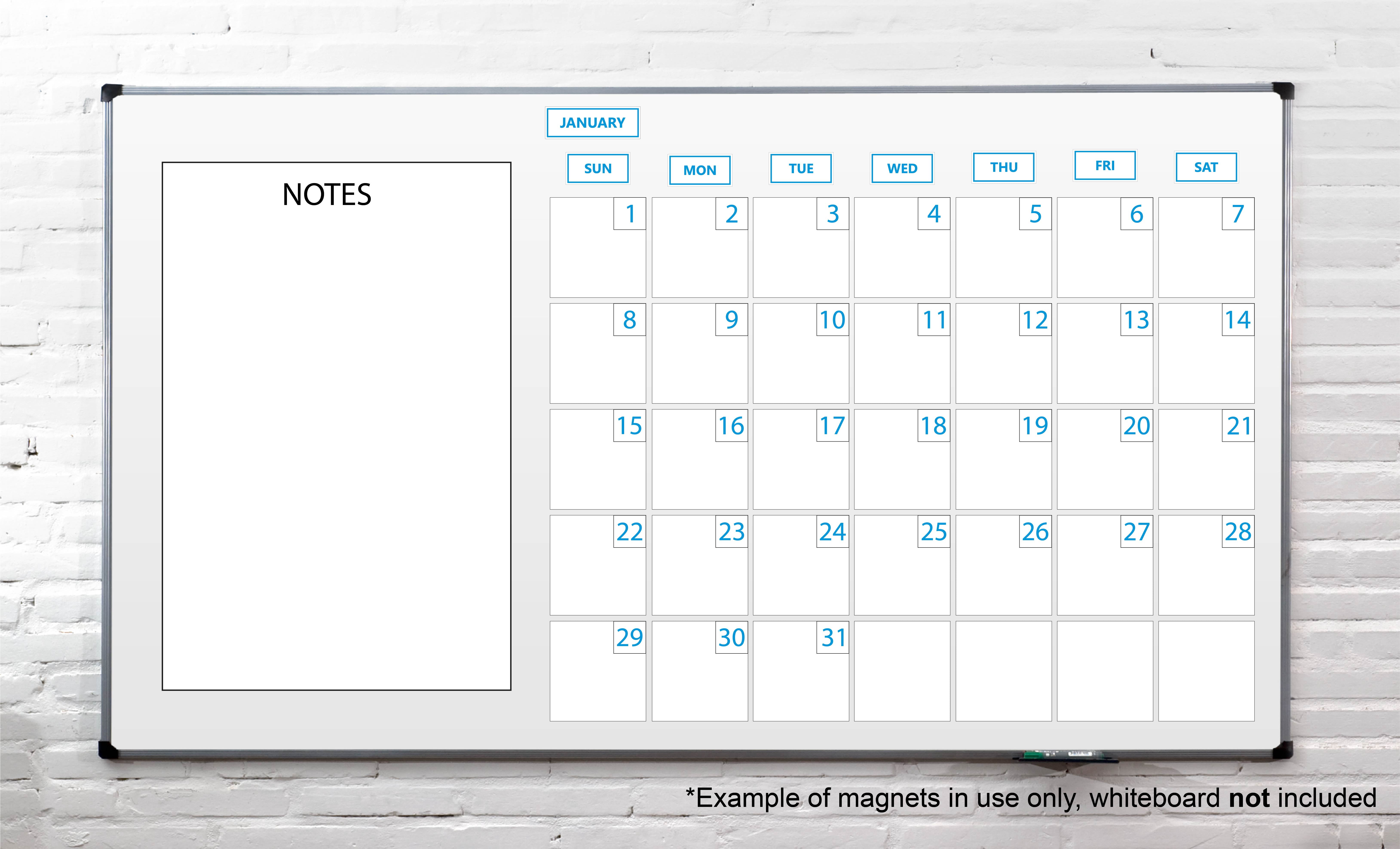 Whiteboard Calendar Magnet Set - Non-Abbreviated Dates, Days, Months Bundle (Green Inverted, 1"x1") By DCM Solutions